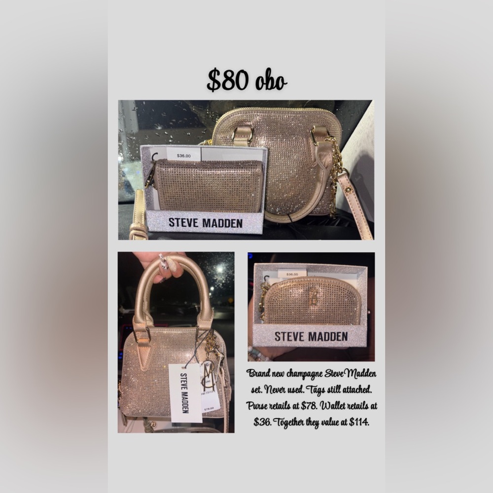 Steve Madden Gold Handbag and Wallet Set